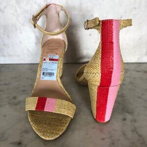 INC Kivah Block Heel Ankle Strap Pink Red Stripe Sandals 6M RARE